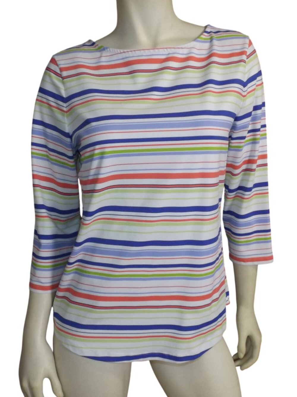TOMMY BAHAMA Top, M, Islandzone Tunic, 3/4 sleeve, Multicolor stripes, Boat neck